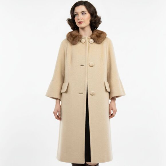 Mar-Del by Rice Jackets & Blazers - Vintage 1960s Mar-Del by Rice Coat - Fur Collar Swing Coat Size Medium